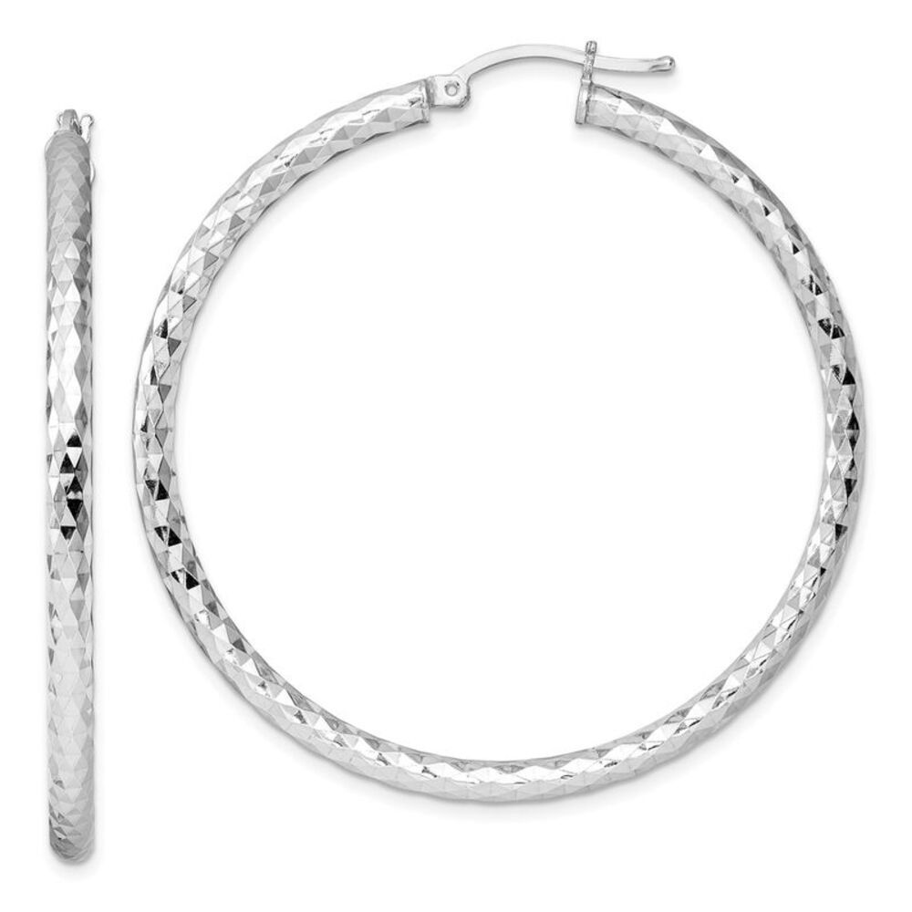 3mm Diamond Cut, Polished Sterling Silver Hoops - 50mm (1 7/8 Inch)